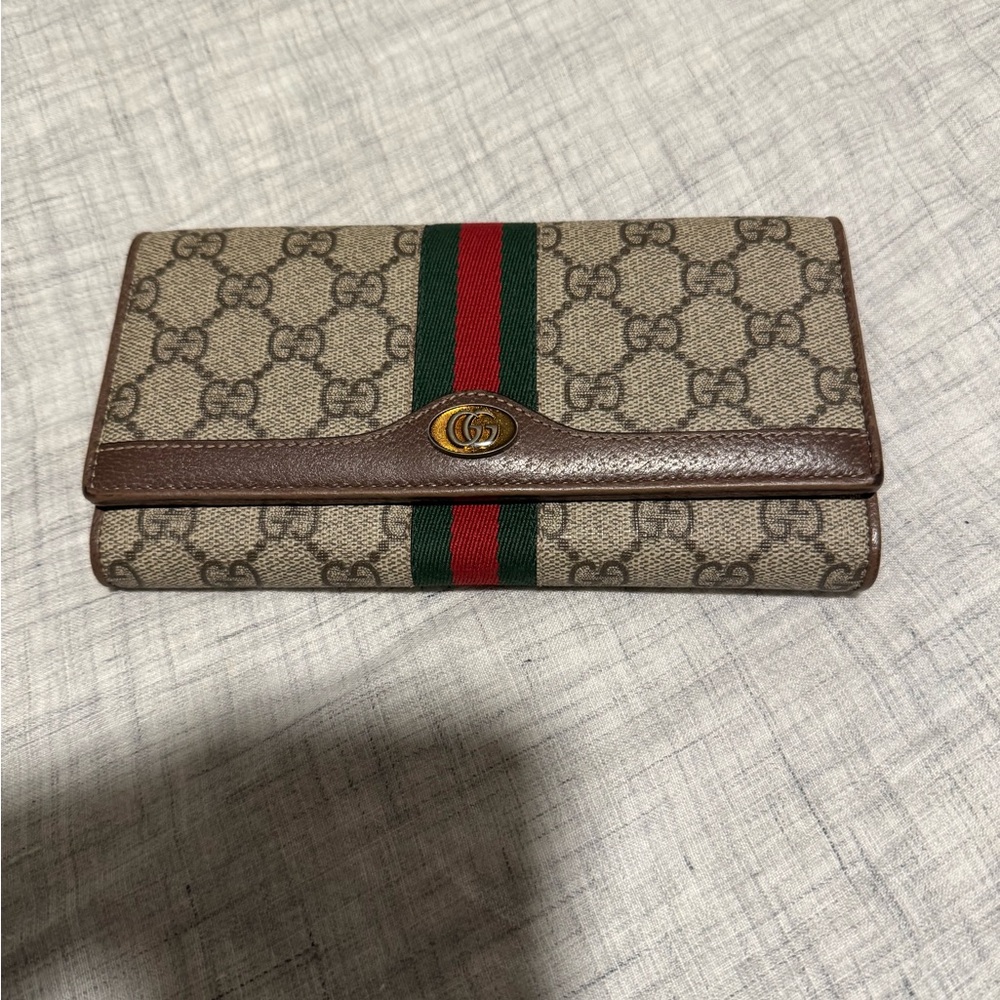 Gucci Monogram Wallet with Red and Green Stripe